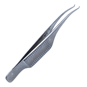 Troutman-Barraquer Corneal Utility Forceps, Colibri Style,Short Serrated Handle, 1 X 2 (0.3mm) Teeth, 6mm Tying Platform, Overall Length 2 7/8" (73mm) 